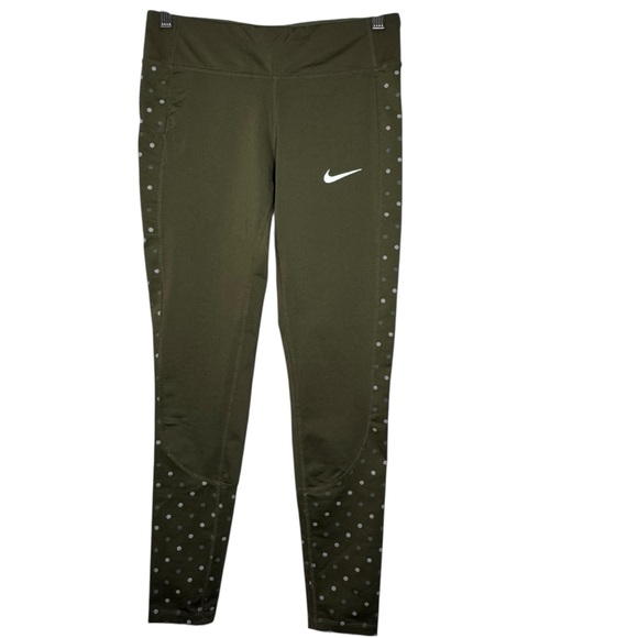 Nike Pants - Nike Dri-Fit Dark Green Athletic Leggings with Polka Dot Pattern - Size Medium